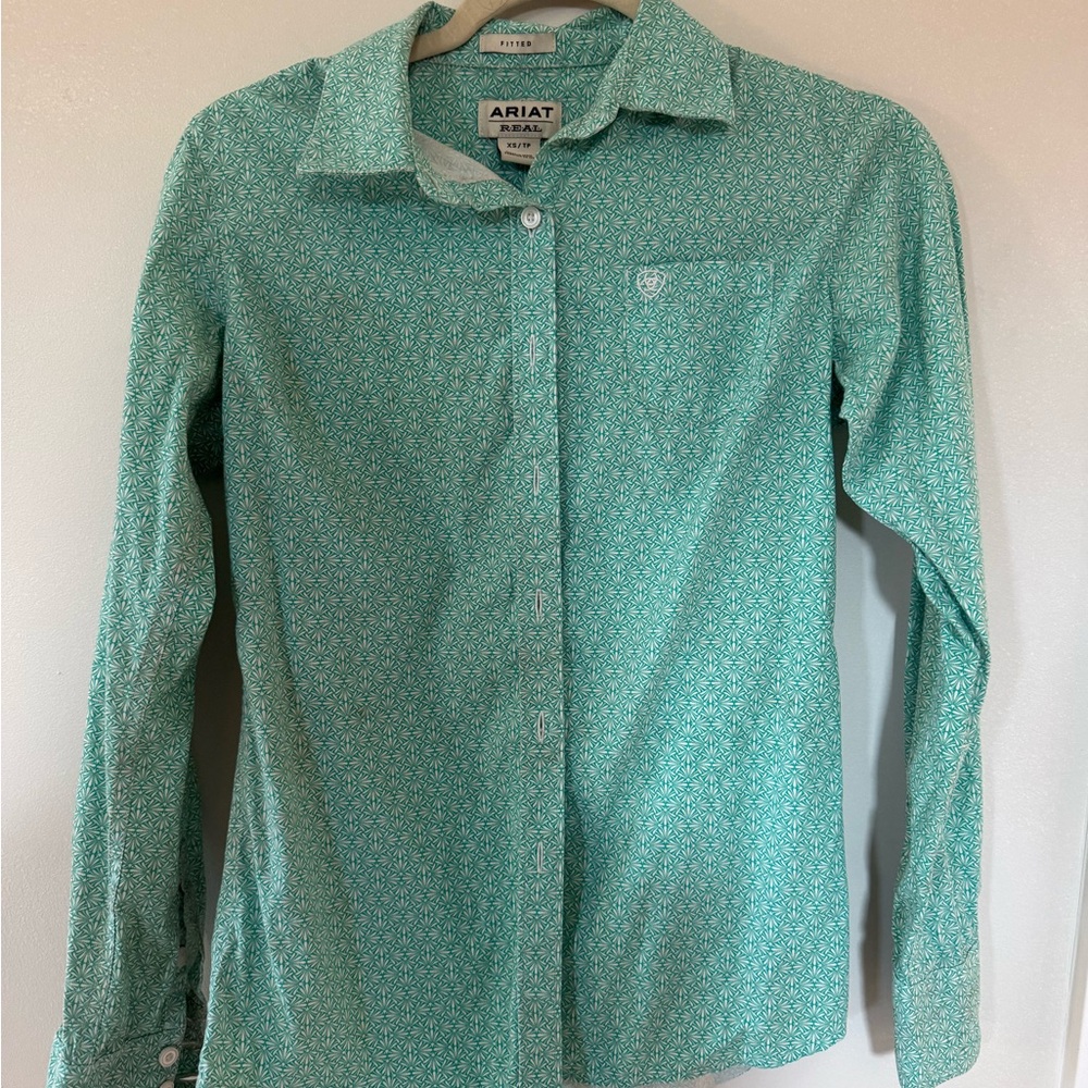 Ariat Teal Green Geometric Print Button-Down Shirt